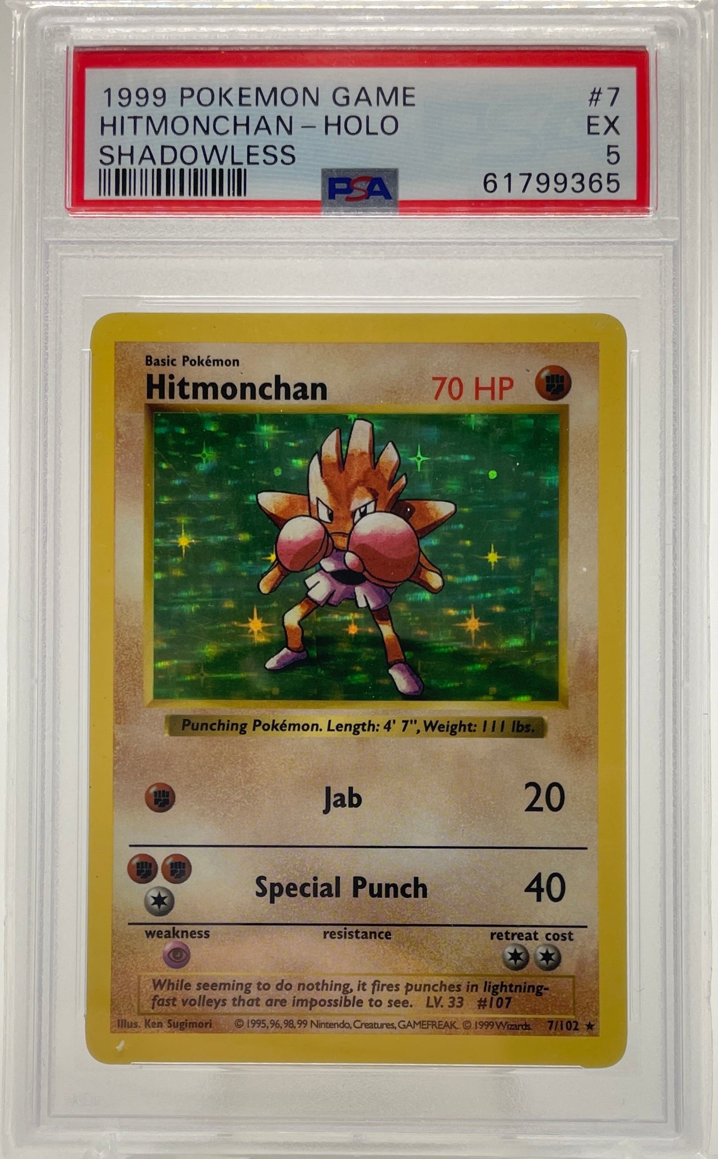 Hitmonchan Shadowless 7/102 PSA 5