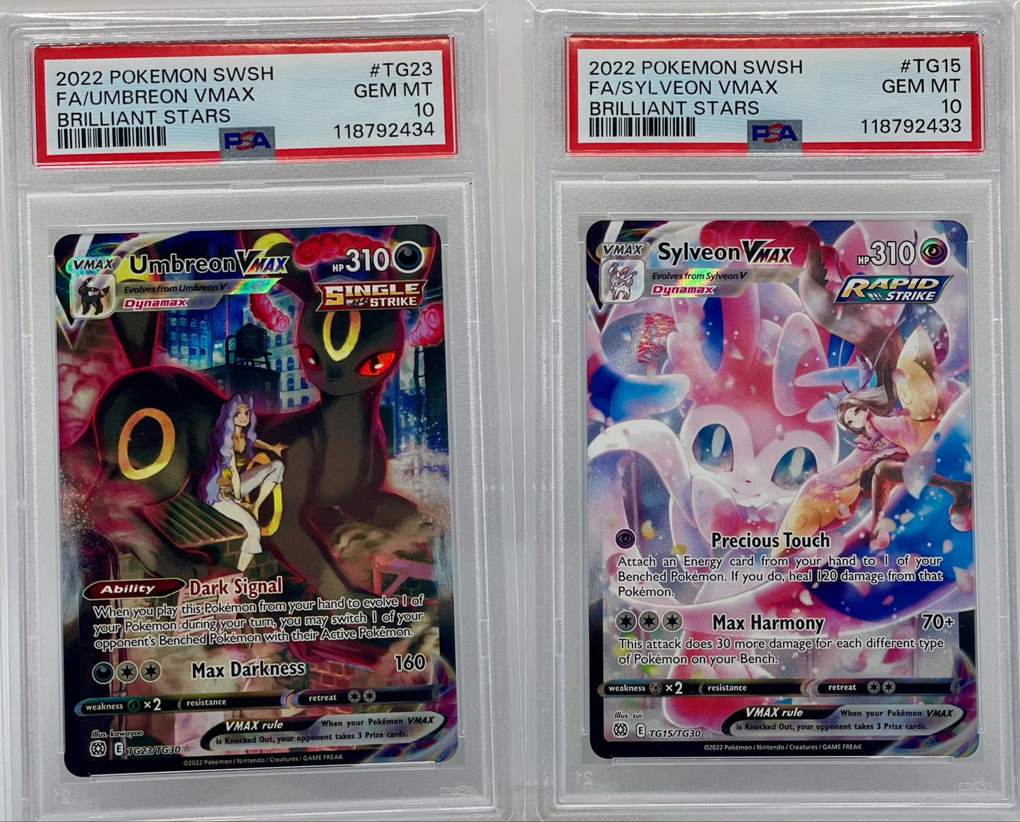 Umbreon Vmax TG23/TG30 & Sylveon Vmax TG15/TG30 PSA 10 Sequential Set